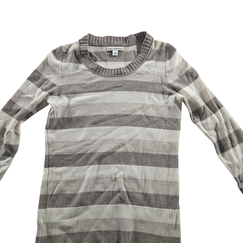 Banana Republic Sweater Womens Medium Beige Striped Cashmere Scoop Neck Pullover